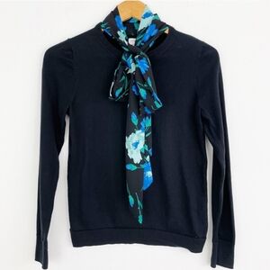 J. Crew Black Floral Scarf Pullover Sweater Size Small